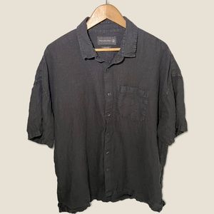 Abercrombie Linen Shirt XXL Oversized Collar Shirt Short Sleeve Faded Black